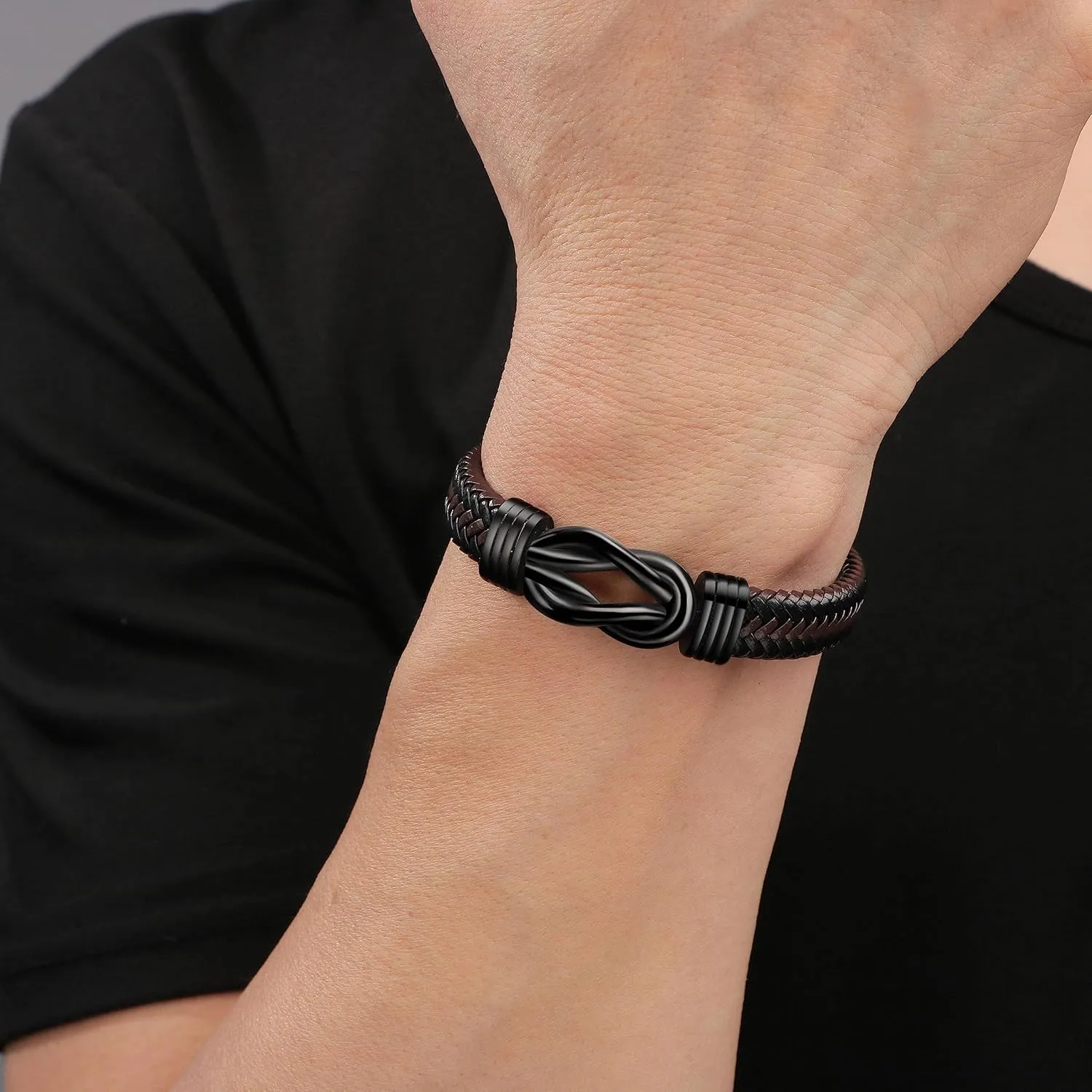 Memgift Gifts for Man Bracelets for Dad Son Gifts Brown Braided Leather Knot Bracelets for Son Grandson Husband Man Love You Forever Jewelry for Brother Boyfriend 7.5 8.5 9 Inches