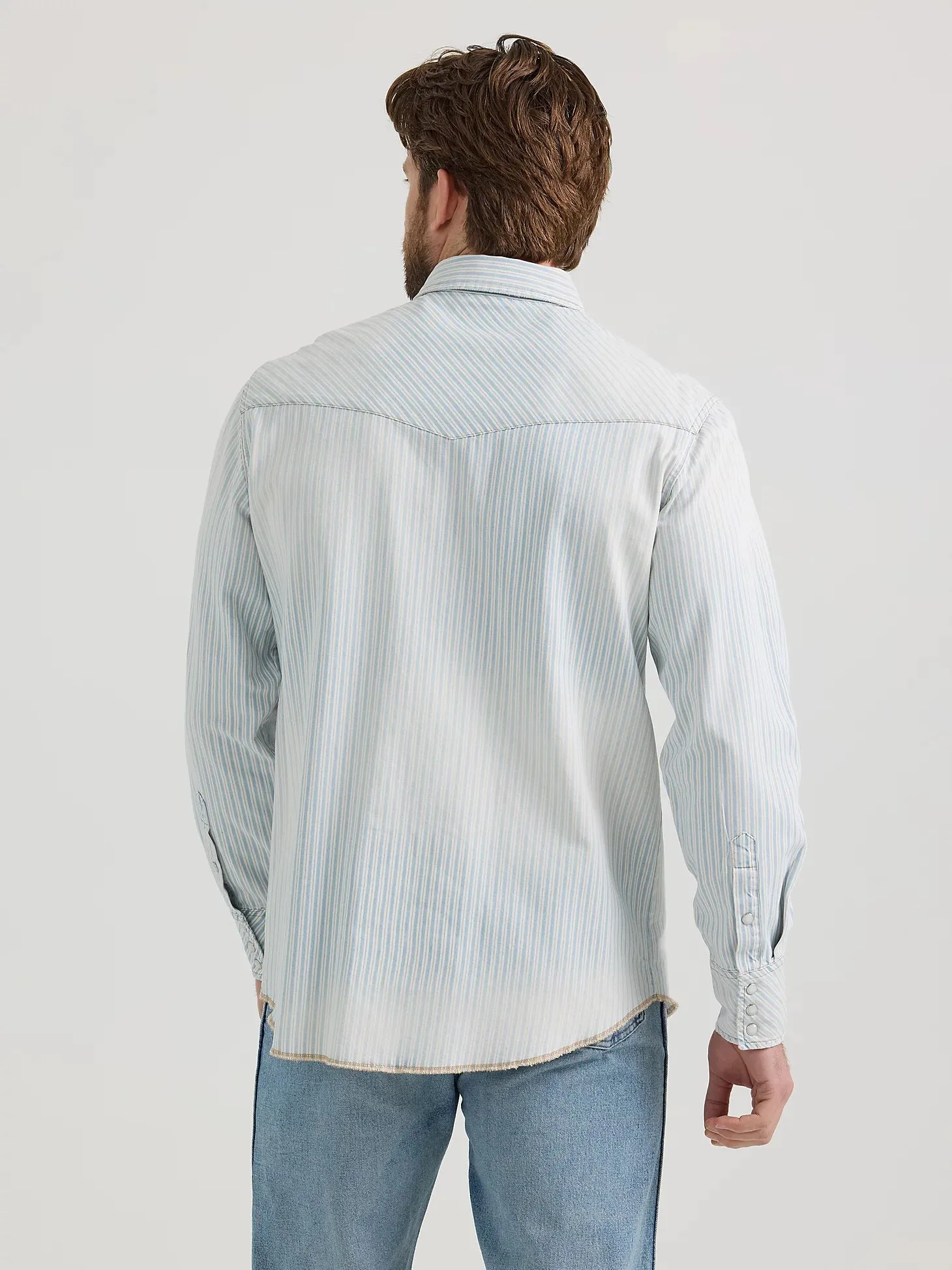 Men's Wrangler Vintage Blue Stripe Long Sleeve Snap Shirt