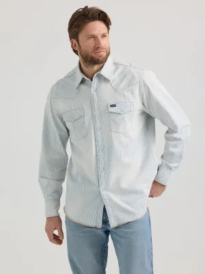 Men's Wrangler Vintage Blue Stripe Long Sleeve Snap Shirt
