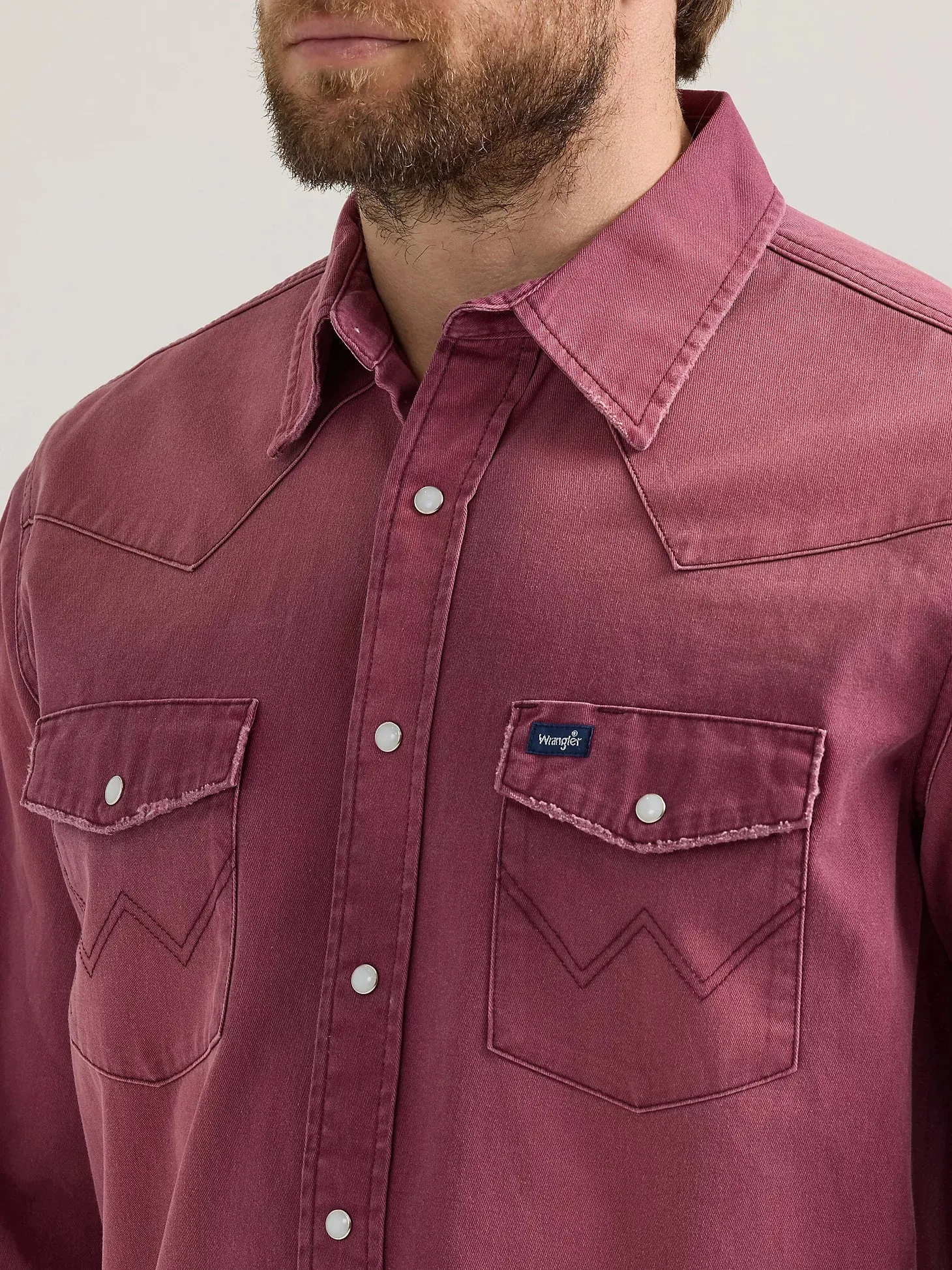 Men's Wrangler Vintage Solid Plum Long Sleeve Snap Shirt