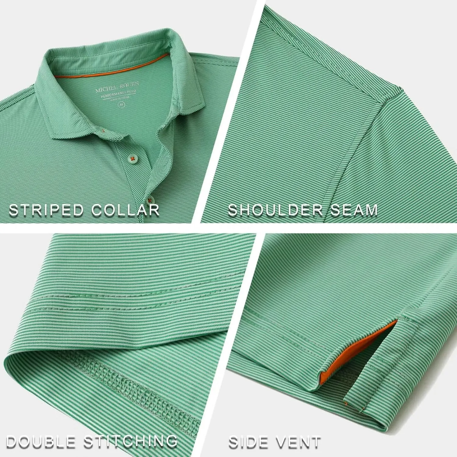 MICHEL ROUEN Golf Shirts for Men Short Sleeve Lightweight Quick Dry Pin Striped Casual Collared Polo Shirts