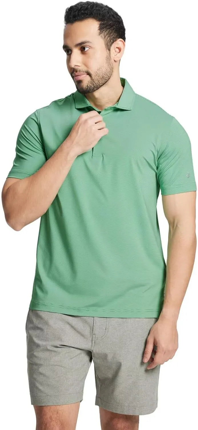 MICHEL ROUEN Golf Shirts for Men Short Sleeve Lightweight Quick Dry Pin Striped Casual Collared Polo Shirts