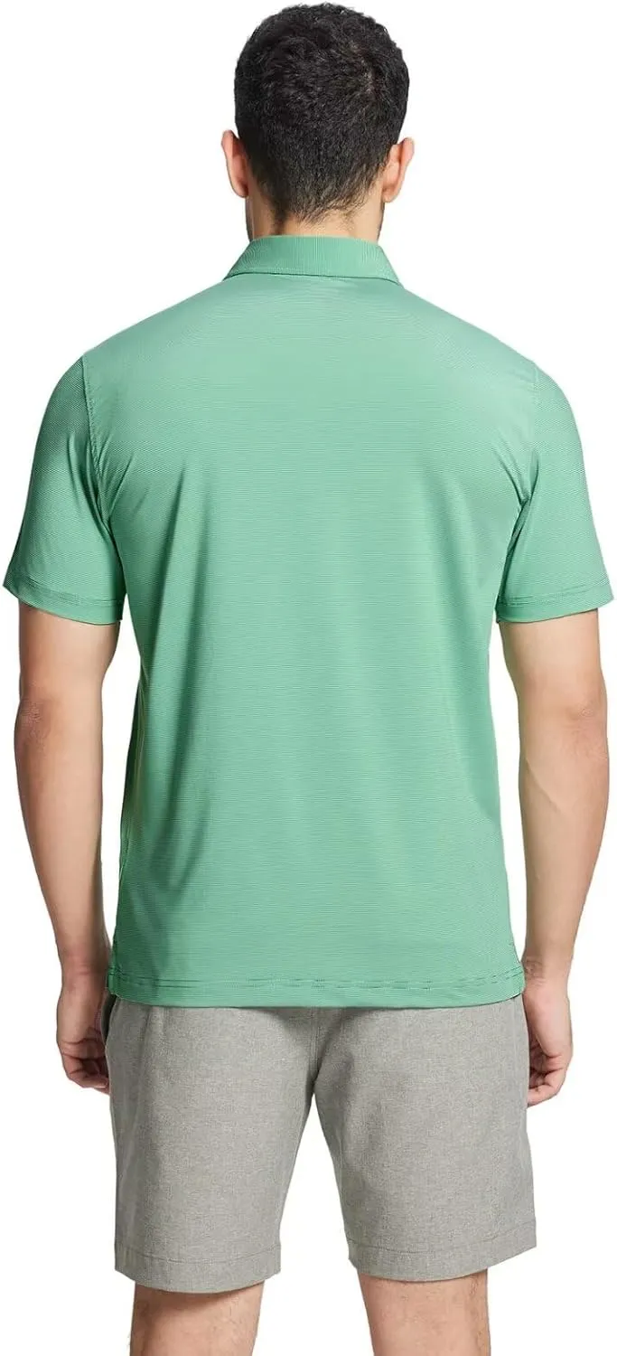 MICHEL ROUEN Golf Shirts for Men Short Sleeve Lightweight Quick Dry Pin Striped Casual Collared Polo Shirts