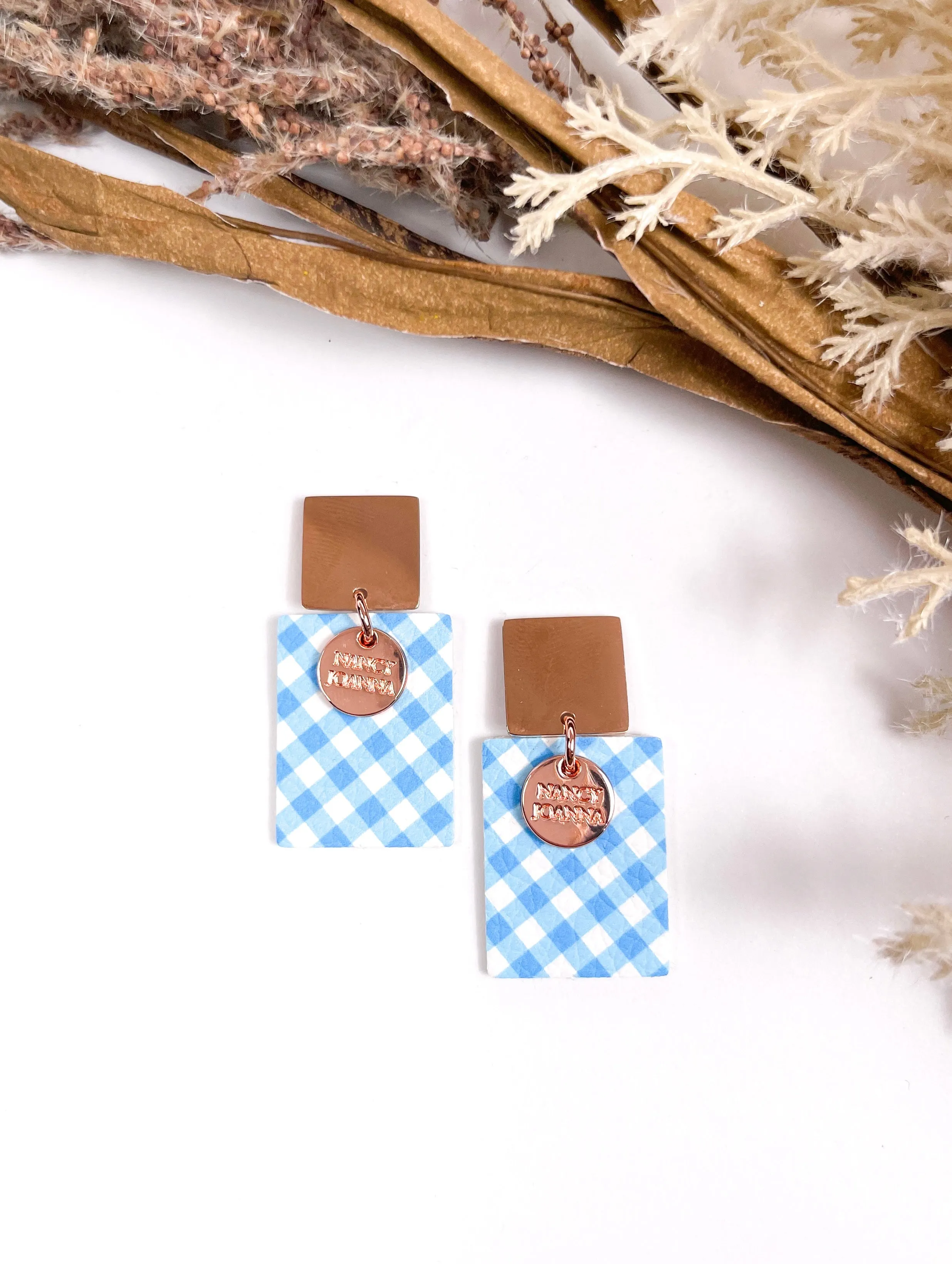 Mini Blue Gingham Rectangle Drops