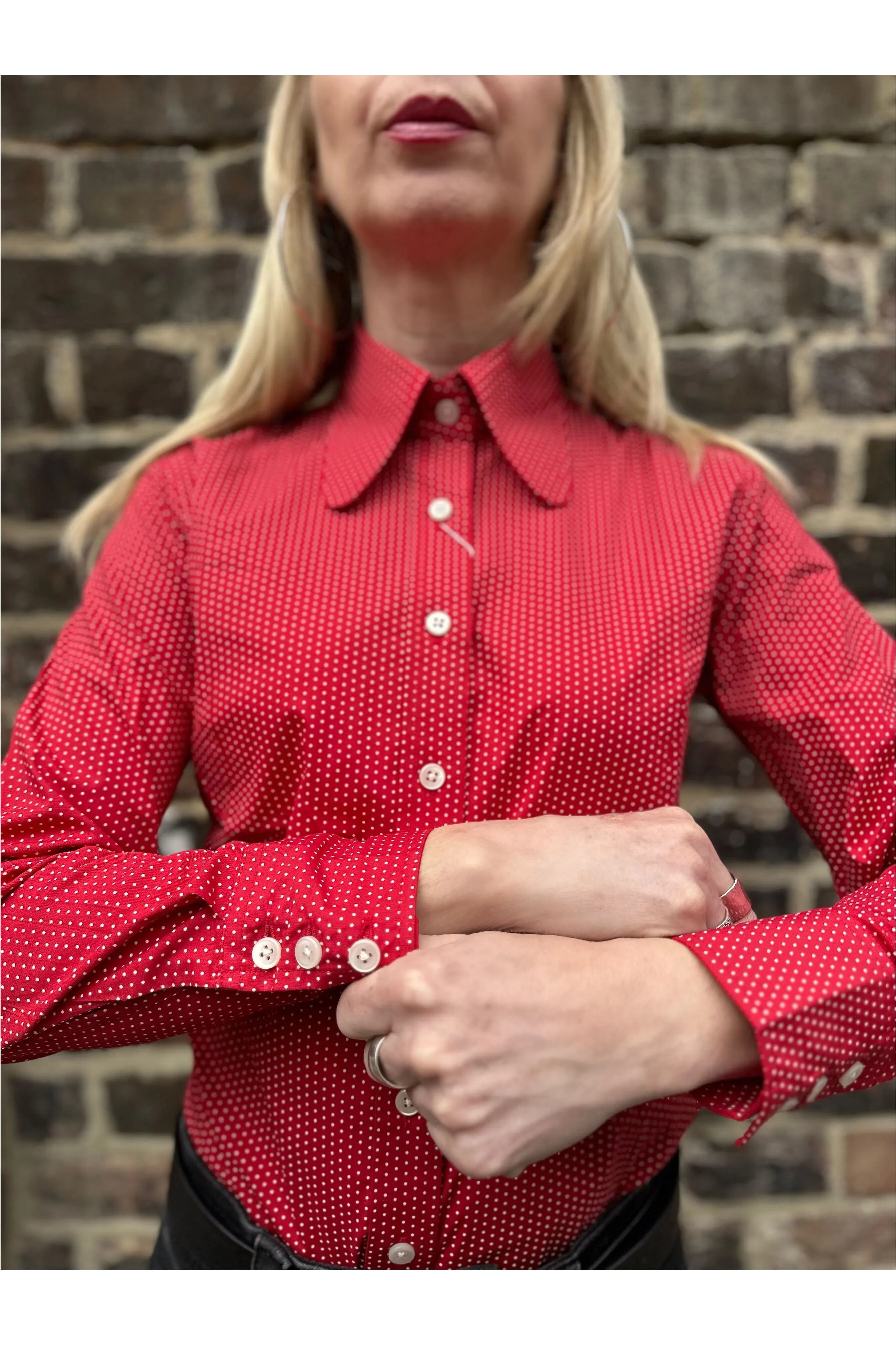 Mr Bridger - Women's 'The Lola' Cherry Red and White Pindot Beagle Collar - Shirt