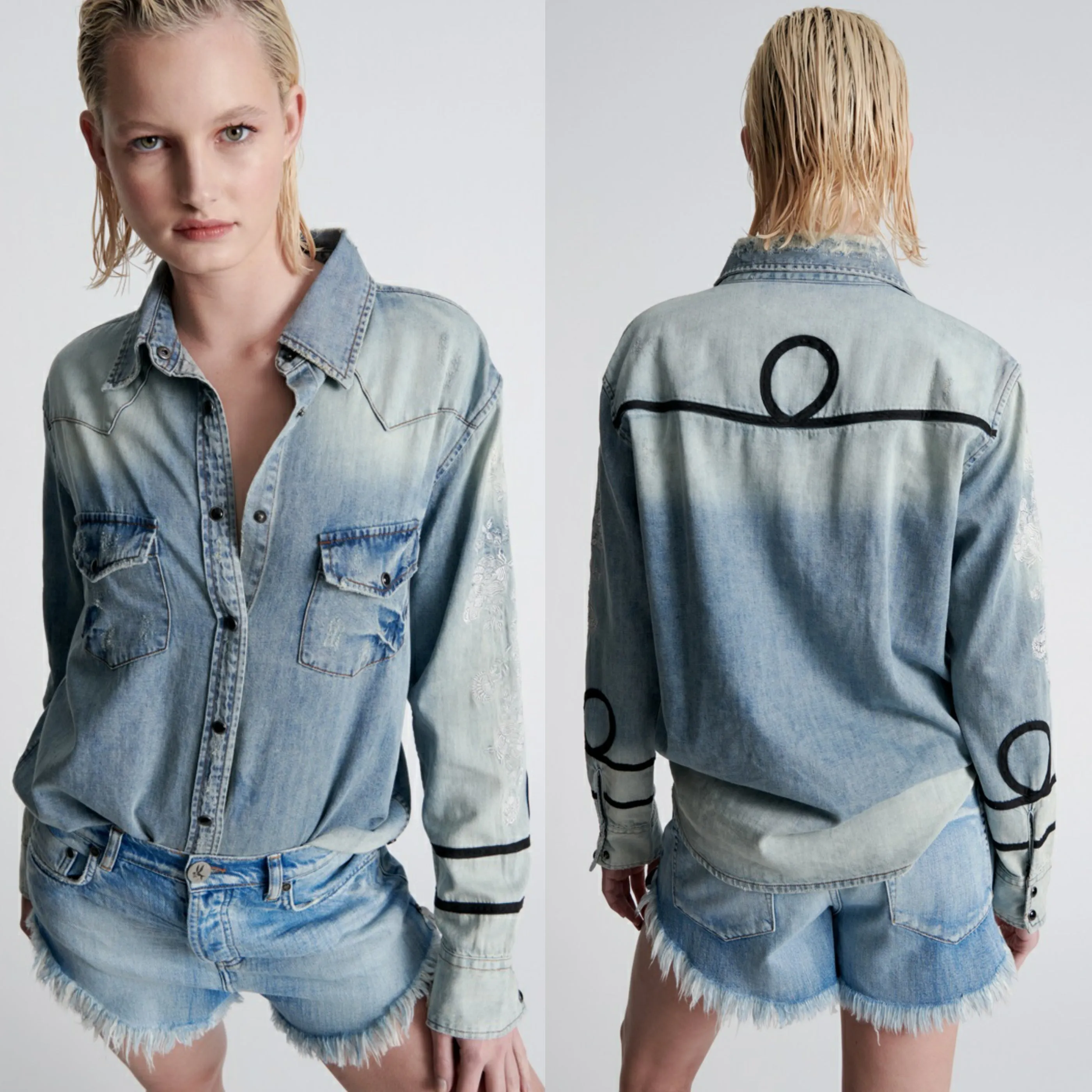 ONETEASPOON Womens Wolfgang Embroidered Western Denim Shirt Heartland