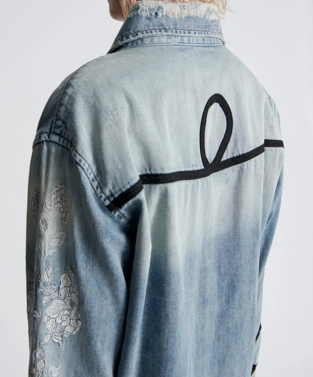 ONETEASPOON Womens Wolfgang Embroidered Western Denim Shirt Heartland