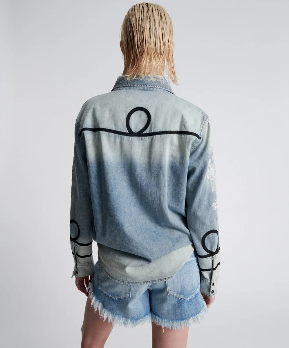 ONETEASPOON Womens Wolfgang Embroidered Western Denim Shirt Heartland