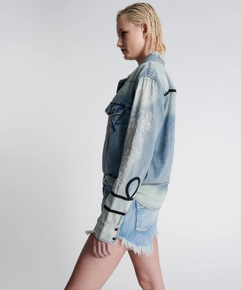 ONETEASPOON Womens Wolfgang Embroidered Western Denim Shirt Heartland