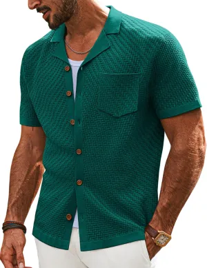 PJ PAUL JONES Mens Knit Shirts Vintage Retro Short Sleeve Button Down Vacation Polo Shirts