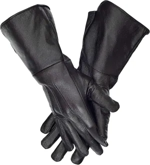 Premium Gauntlets Medieval Costume Cosplay Long Cuff Genuine Leather Gloves (Black, Large)