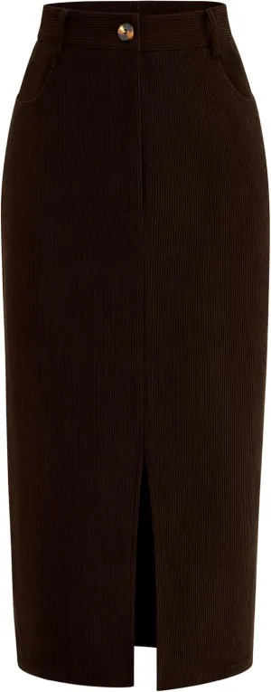 PRETTYGARDEN Women's Fall Midi Pencil Skirts Dressy Casual Work Office High Waisted Trendy Winter Corduroy Skirt with Slit