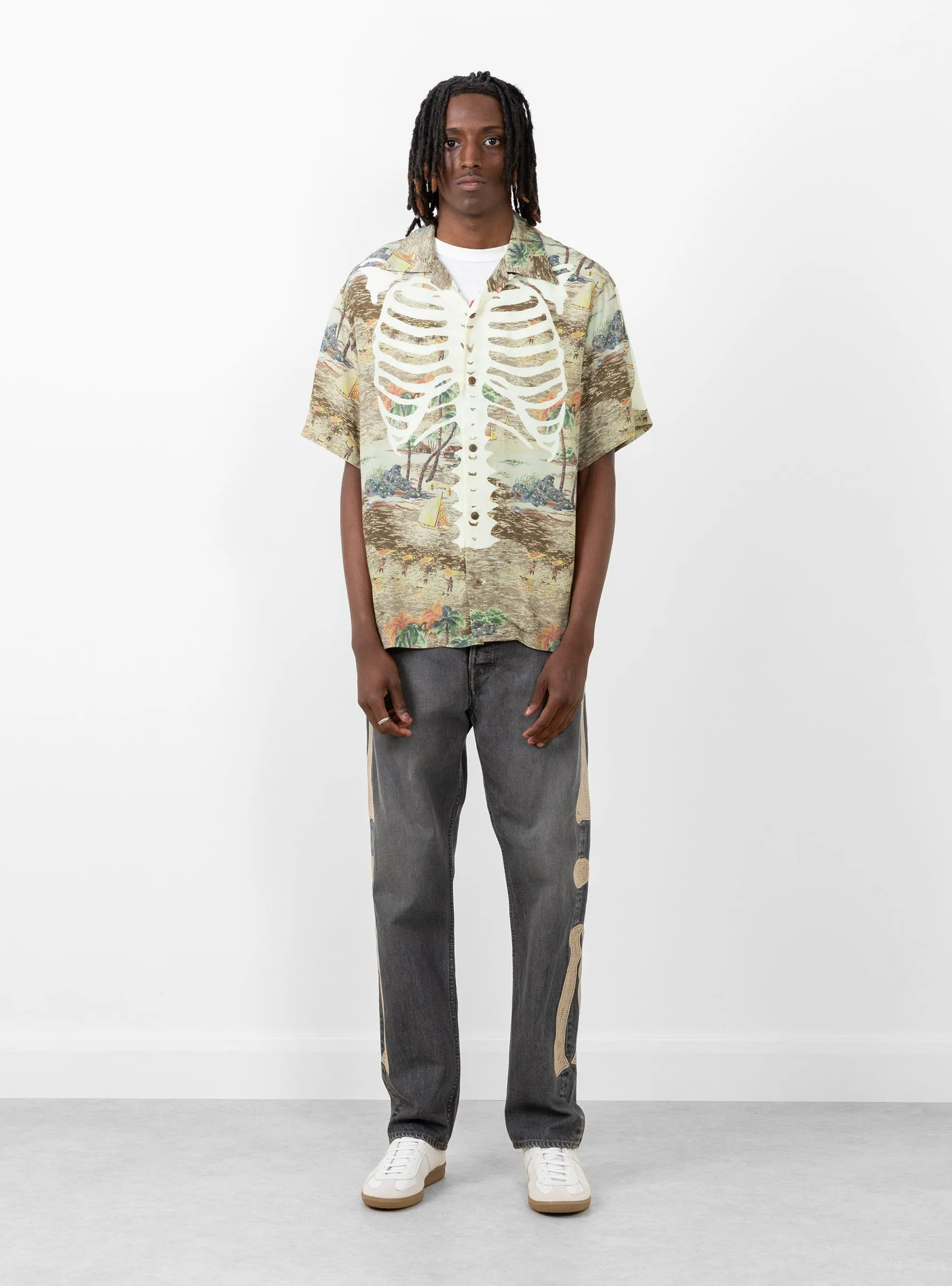Rayon KAMEKAMEHA BONE Aloha Shirt Brown