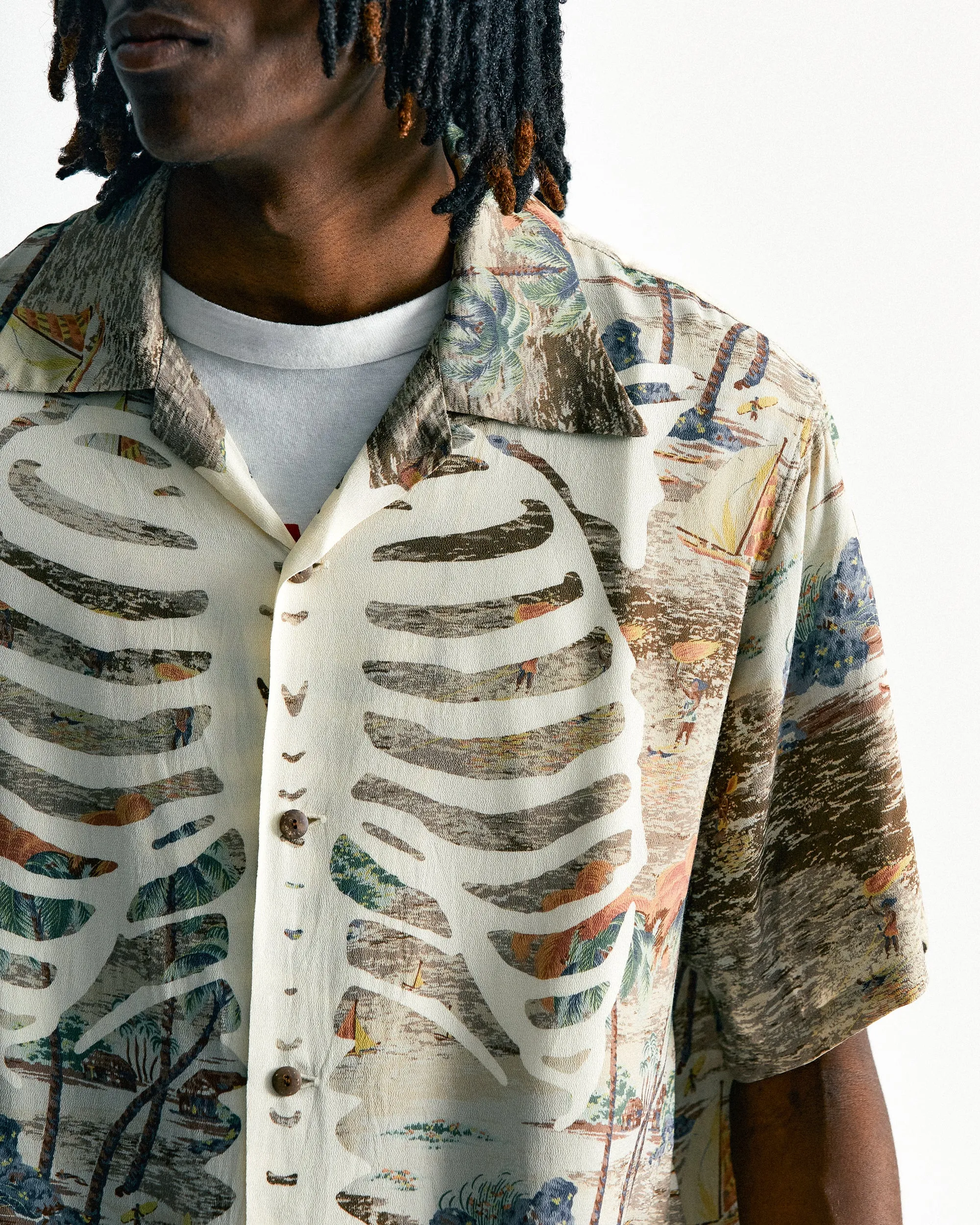 Rayon KAMEKAMEHA BONE Aloha Shirt Brown