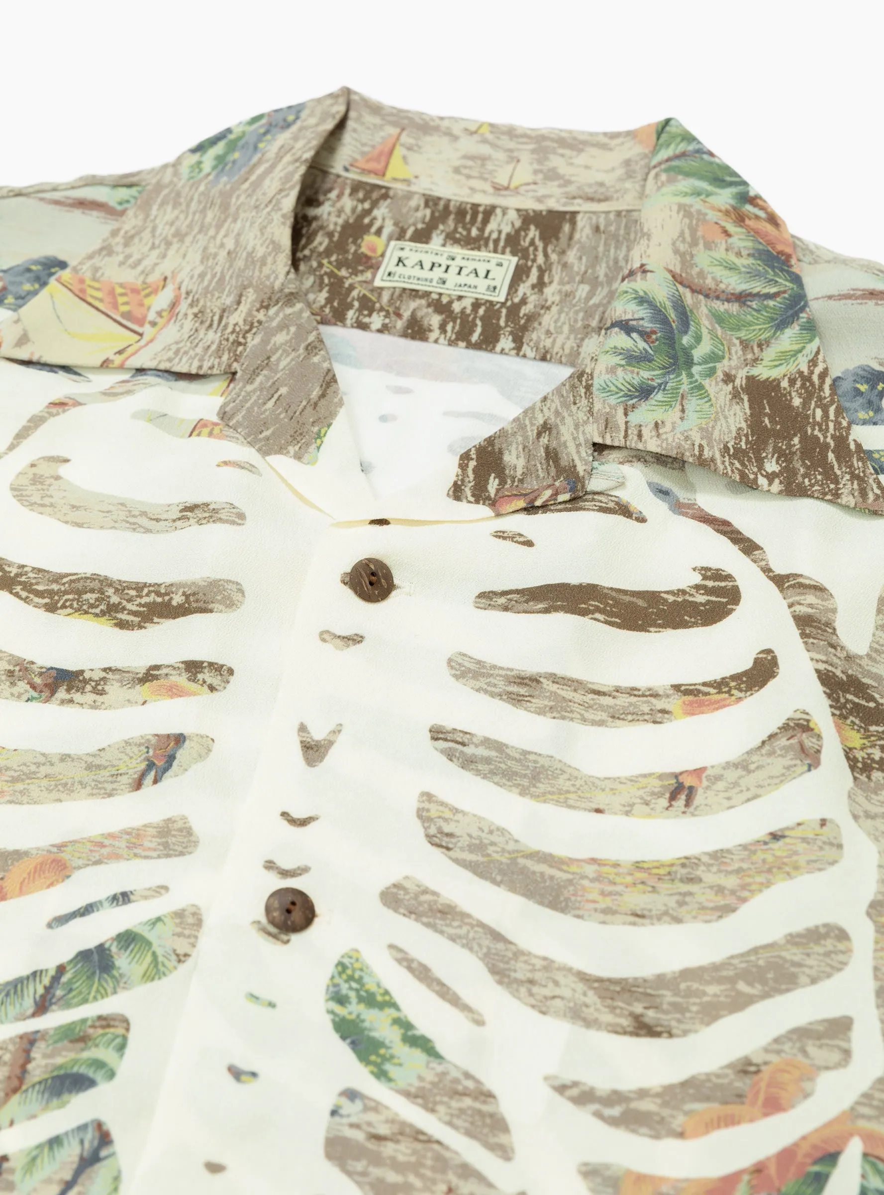 Rayon KAMEKAMEHA BONE Aloha Shirt Brown