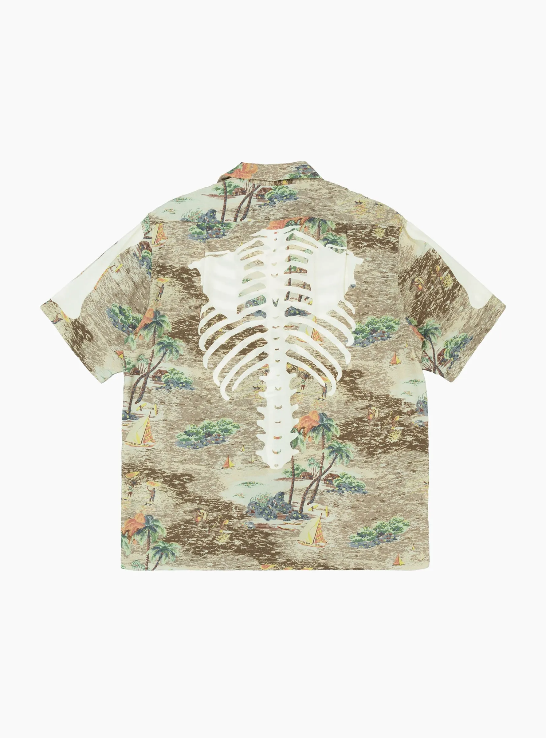 Rayon KAMEKAMEHA BONE Aloha Shirt Brown