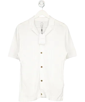 REISS White Fortune Cable Knit Cuban Collar Shirt UK M