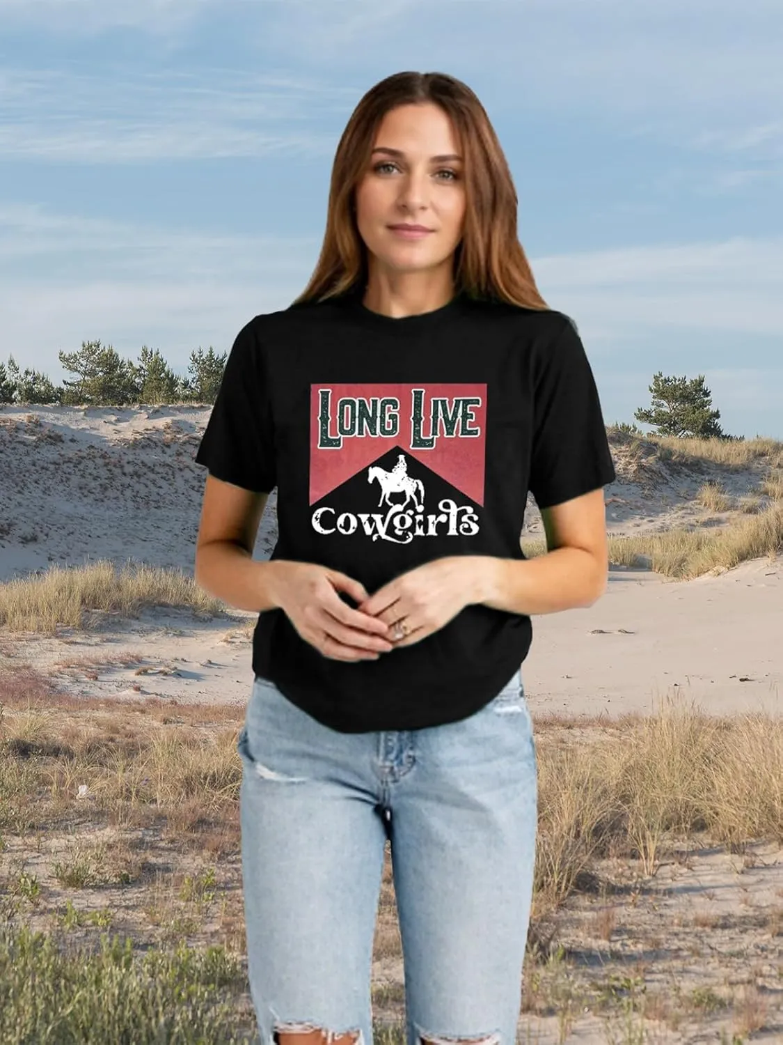 Savarana Western Cowgirls Shirts Women Vintage Graphic Tee Tops Funny Letter Print Country Music Tshirt