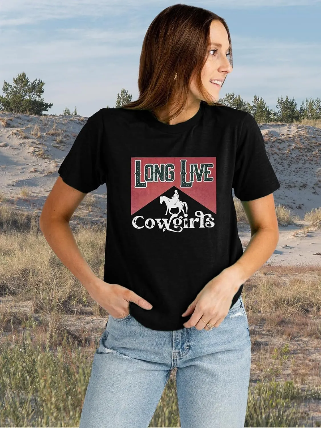 Savarana Western Cowgirls Shirts Women Vintage Graphic Tee Tops Funny Letter Print Country Music Tshirt