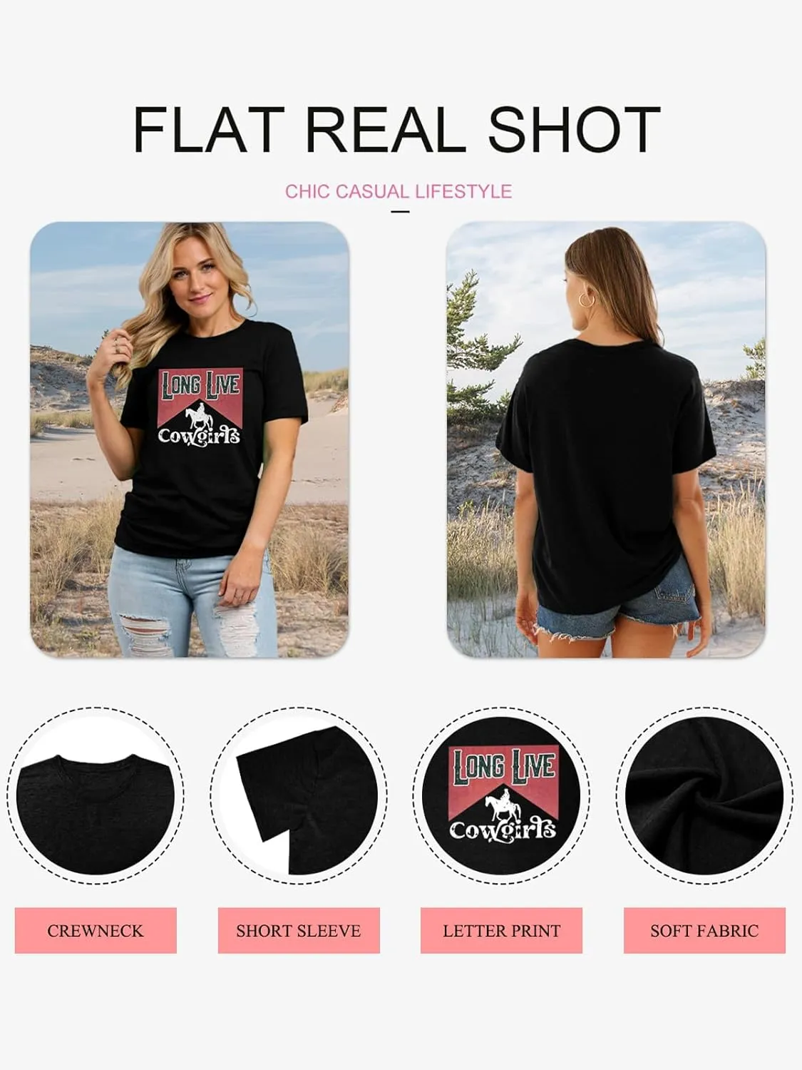 Savarana Western Cowgirls Shirts Women Vintage Graphic Tee Tops Funny Letter Print Country Music Tshirt