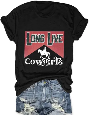 Savarana Western Cowgirls Shirts Women Vintage Graphic Tee Tops Funny Letter Print Country Music Tshirt