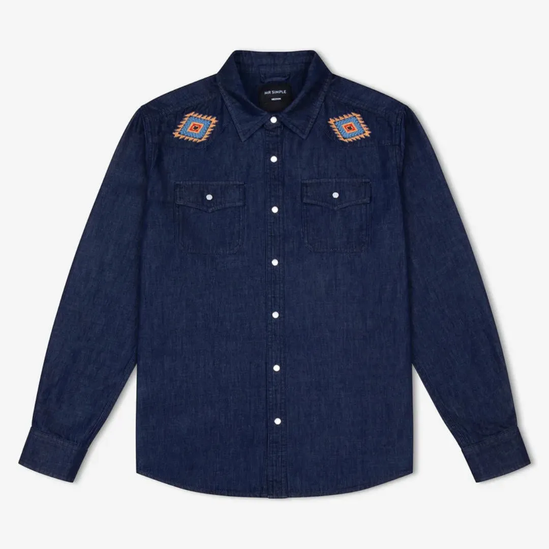 Simple | Western Long Sleeve Shirt | Raw Blue
