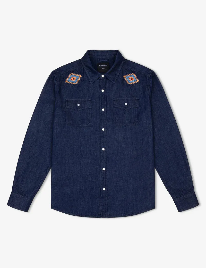 Simple | Western Long Sleeve Shirt | Raw Blue