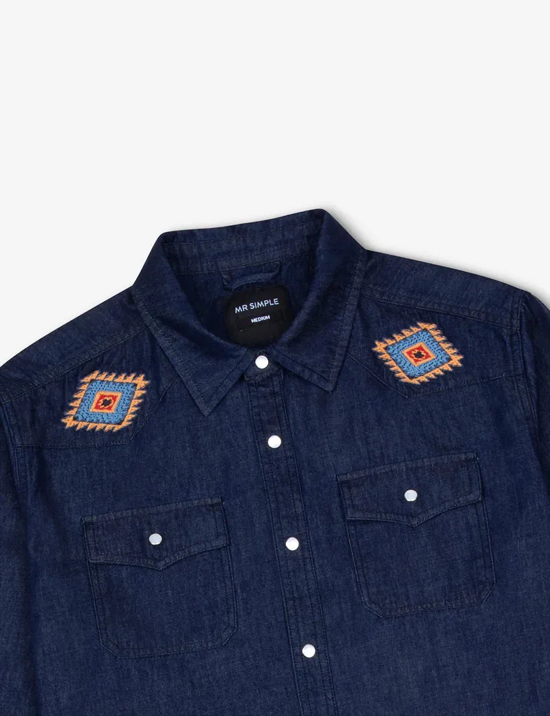 Simple | Western Long Sleeve Shirt | Raw Blue