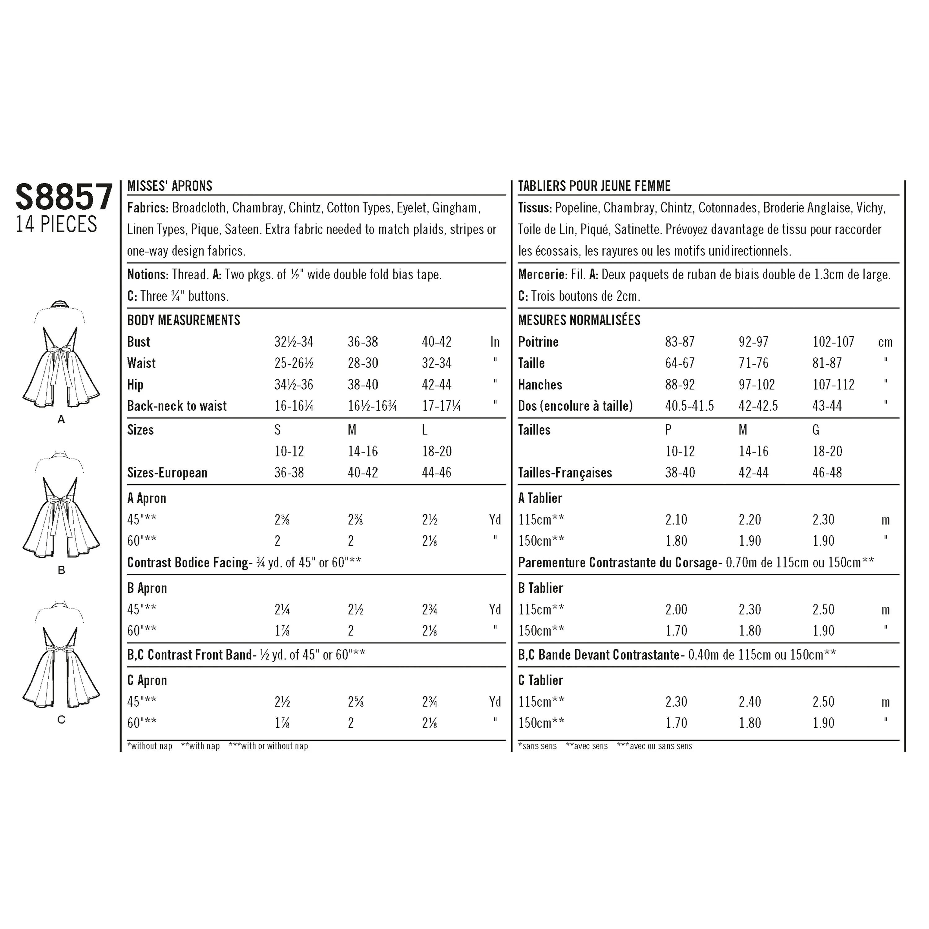 Simplicity Pattern S8857 Misses' Aprons
