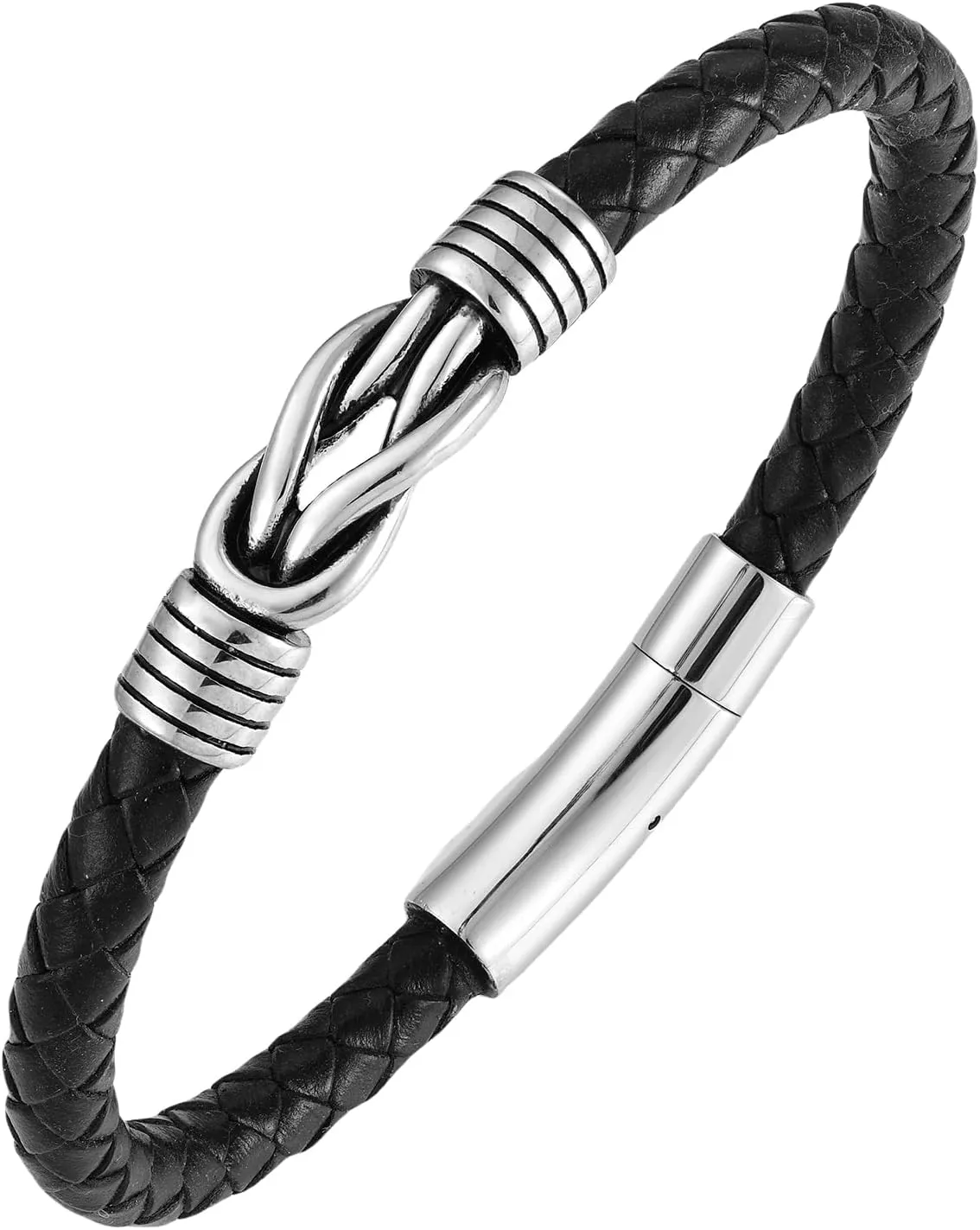 STARCHENIE Leather Infinity Knot Bracelet for Men Stainless Steel Men's Black Braided Leather Bangle Bracelets