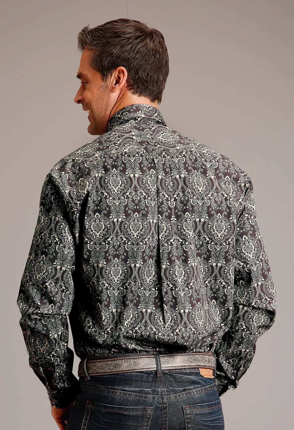 Stetson Mens Vintage Damask Grey 100% Cotton L/S Shirt