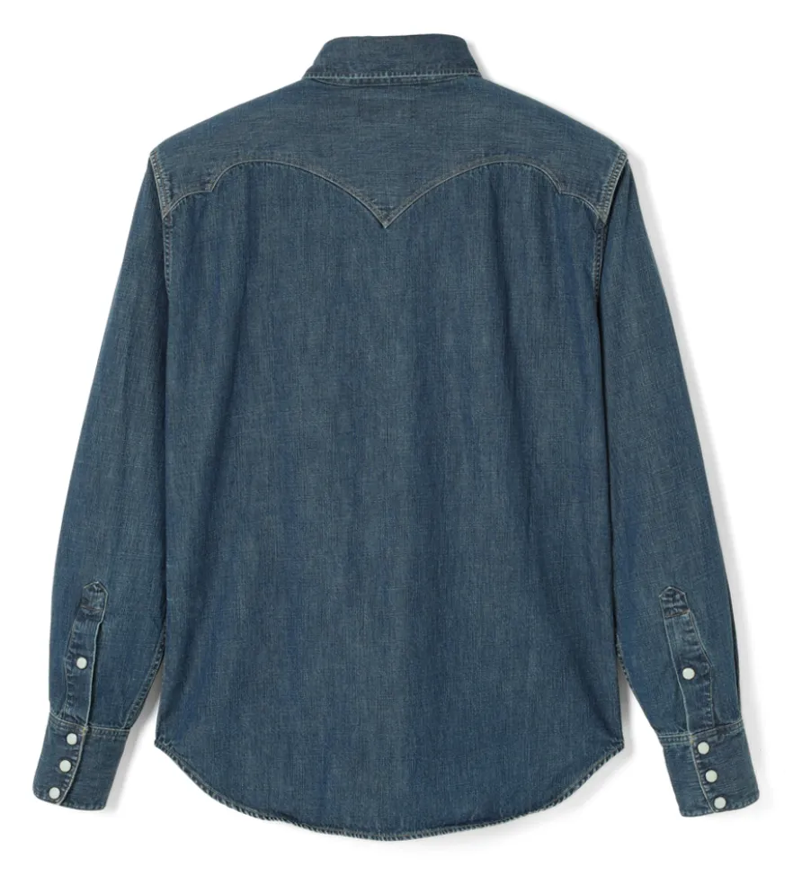 Stevenson Overall Co. CD3 Cody Snap Indigo Western Denim Shirt Faded Indigo