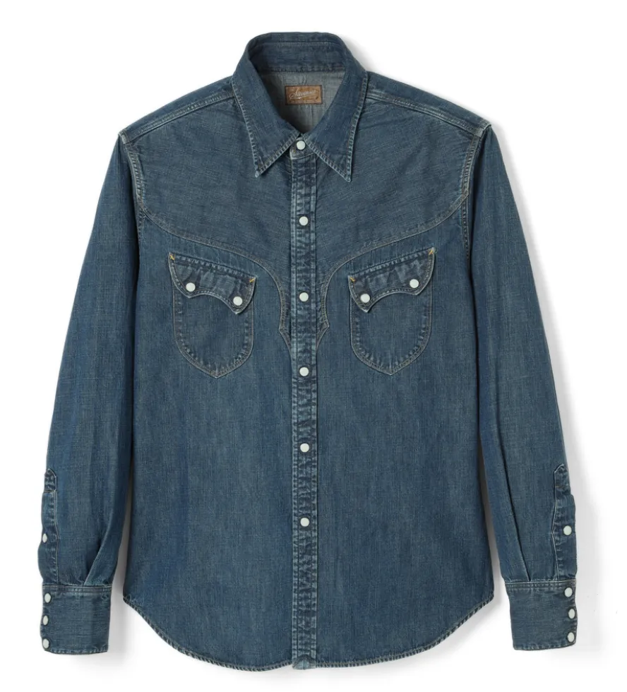 Stevenson Overall Co. CD3 Cody Snap Indigo Western Denim Shirt Faded Indigo