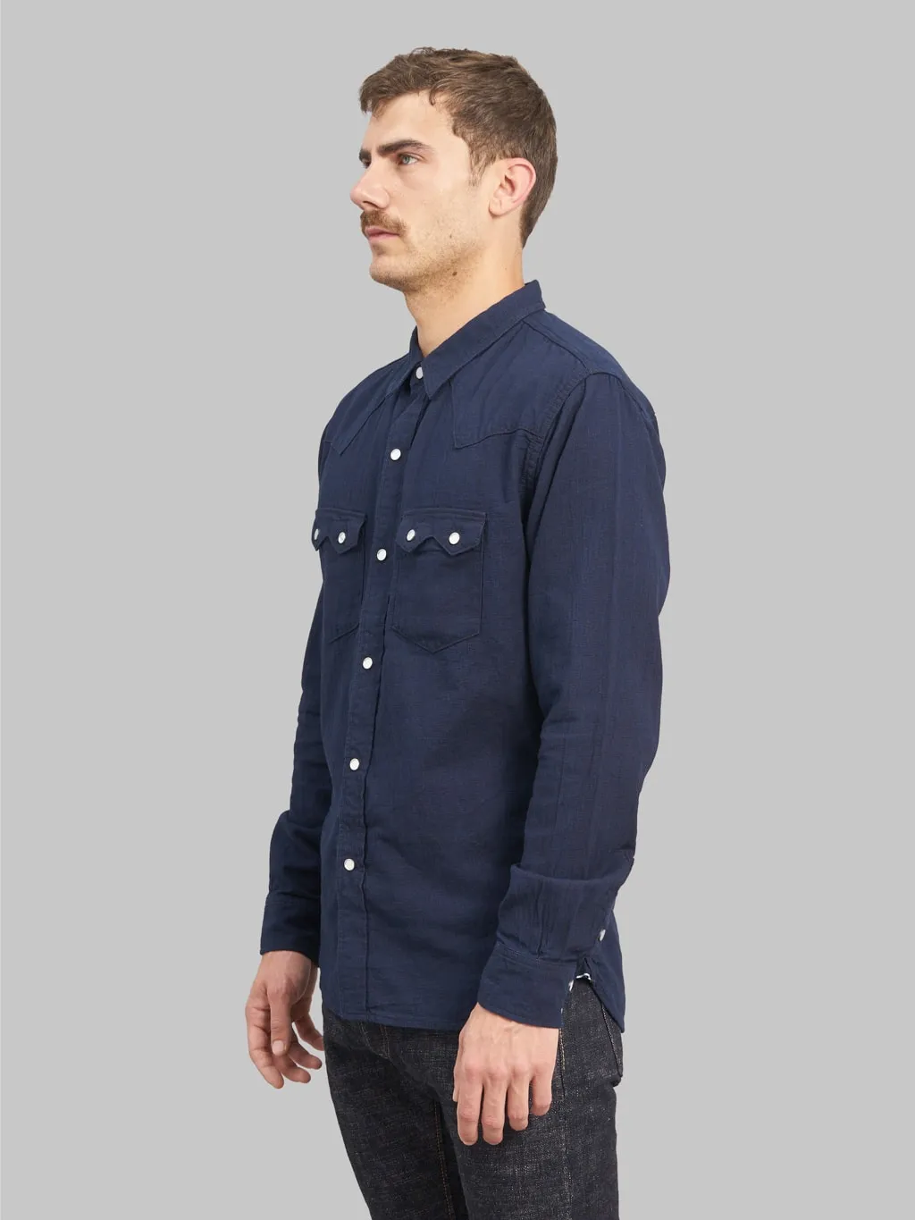 The Flat Head Indigo Dobby Western Shirt