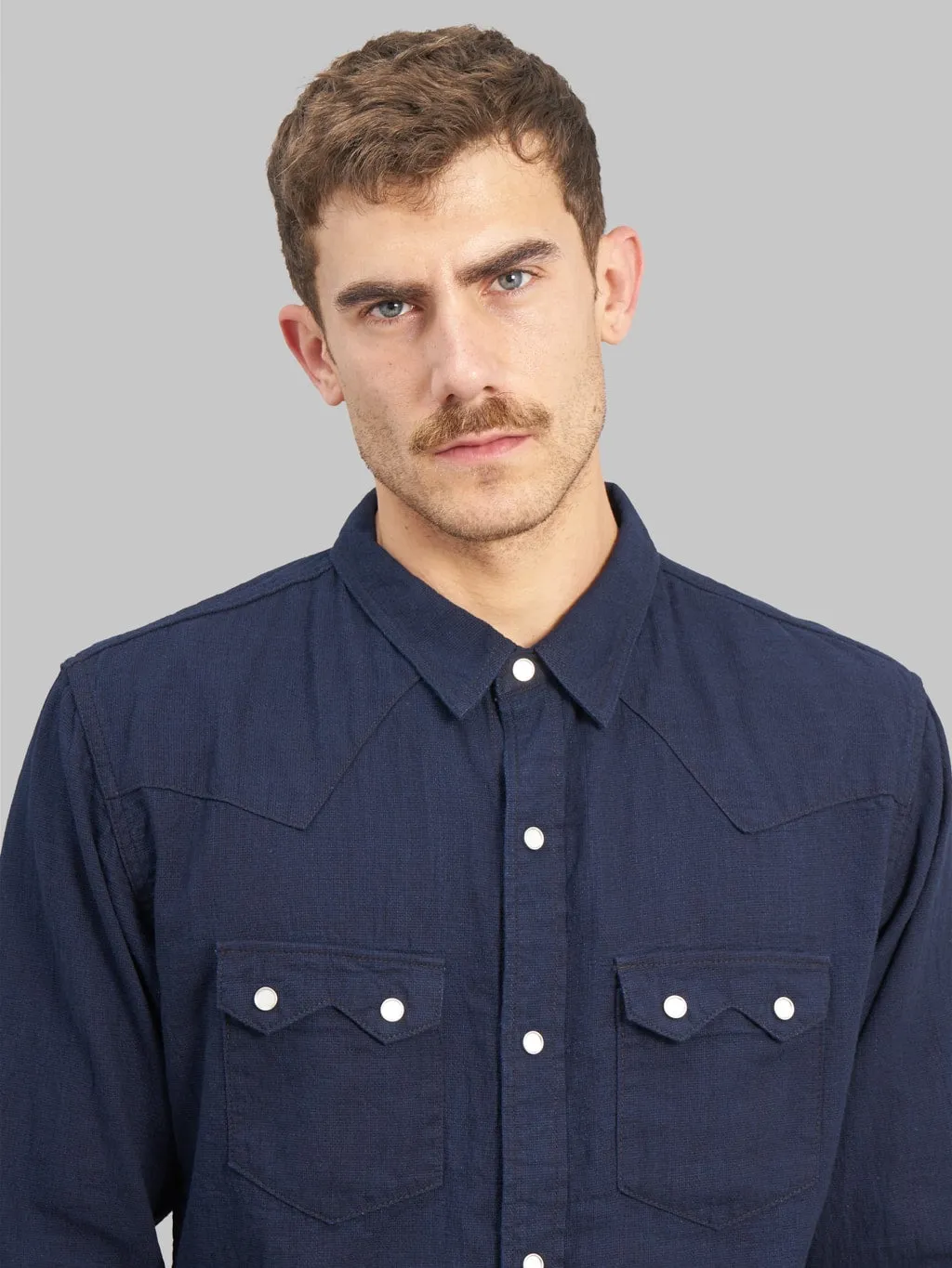 The Flat Head Indigo Dobby Western Shirt