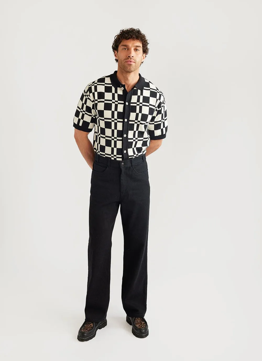 The Low Talker Knitted Shirt | Seinfeld x Percival | Black with Cream