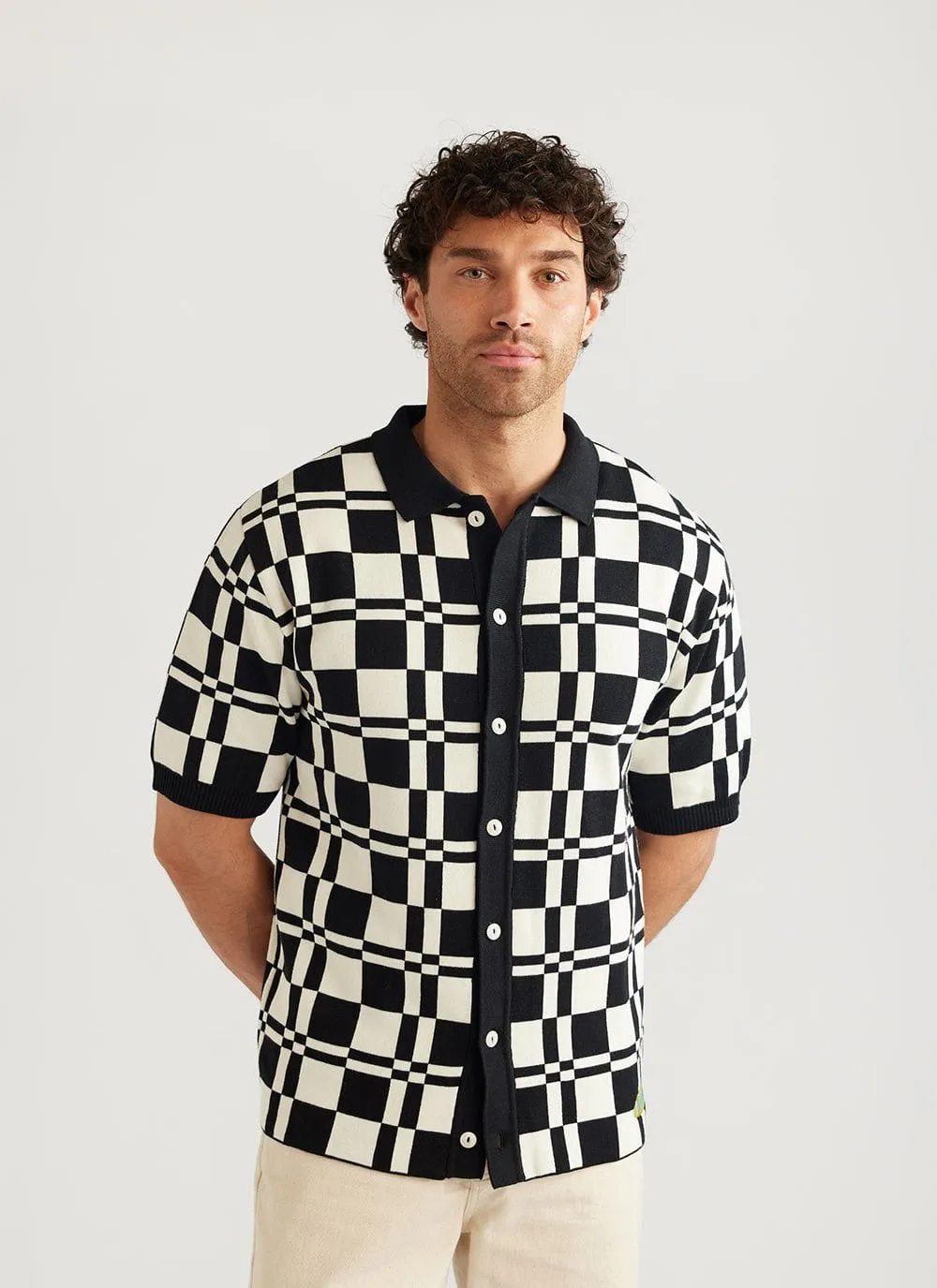 The Low Talker Knitted Shirt | Seinfeld x Percival | Black with Cream