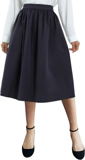 Urban CoCo Women's Casual Elastic Waist Vintage A-Line Pleated Flared Midi Skirt with Pockets