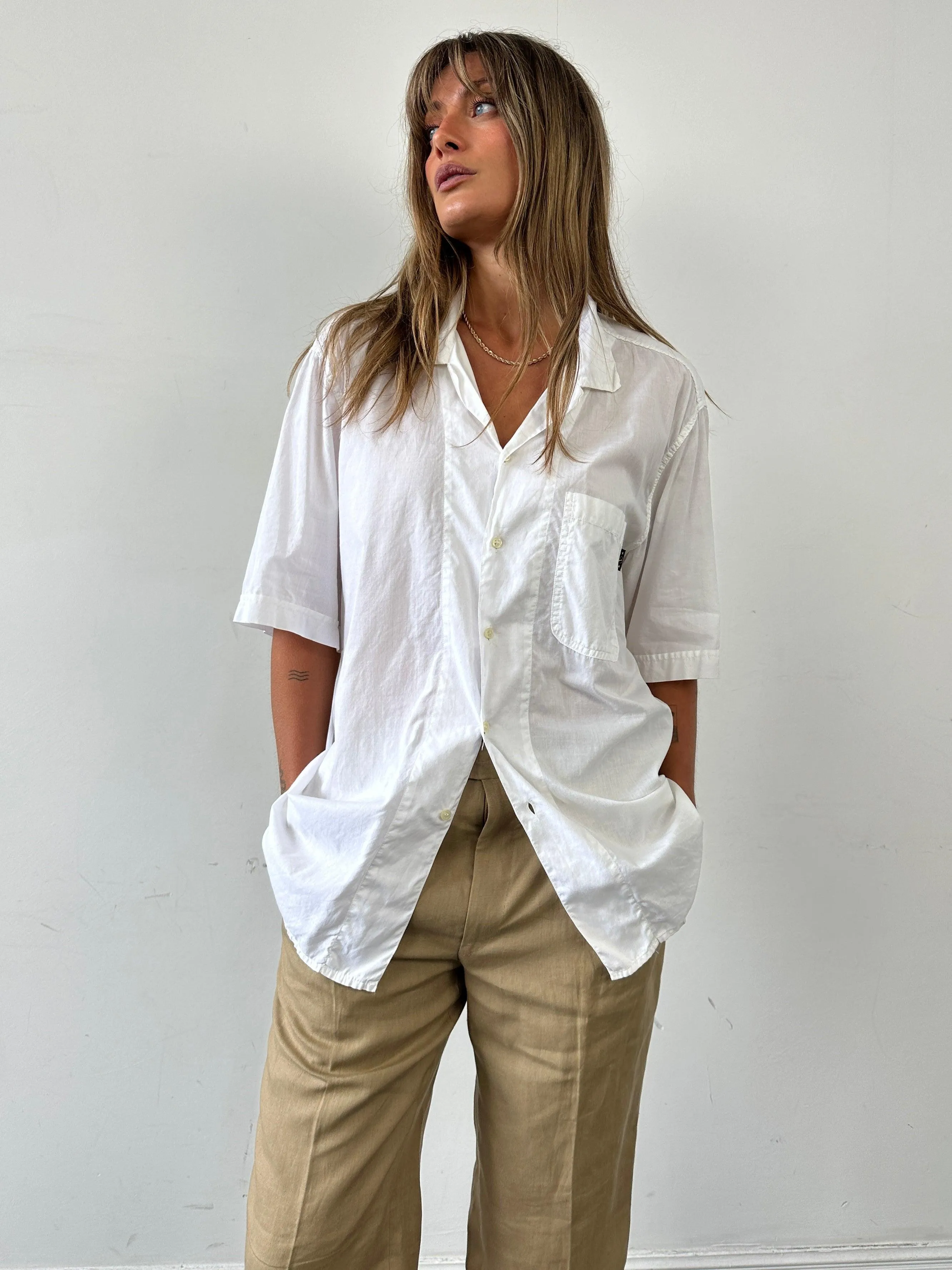 Valentino Beachwear 90s Cotton Cuban Collar Shirt - L