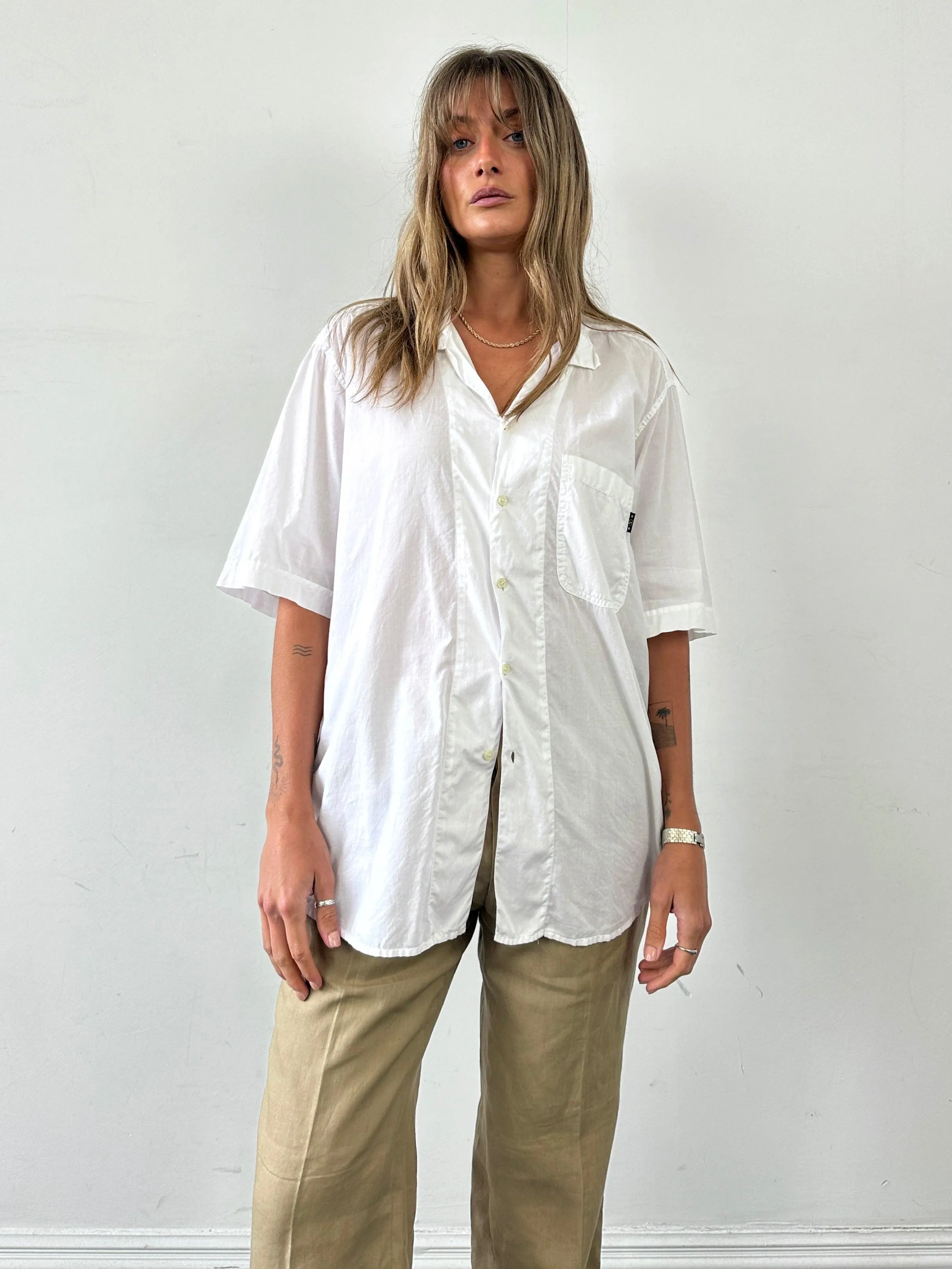 Valentino Beachwear 90s Cotton Cuban Collar Shirt - L