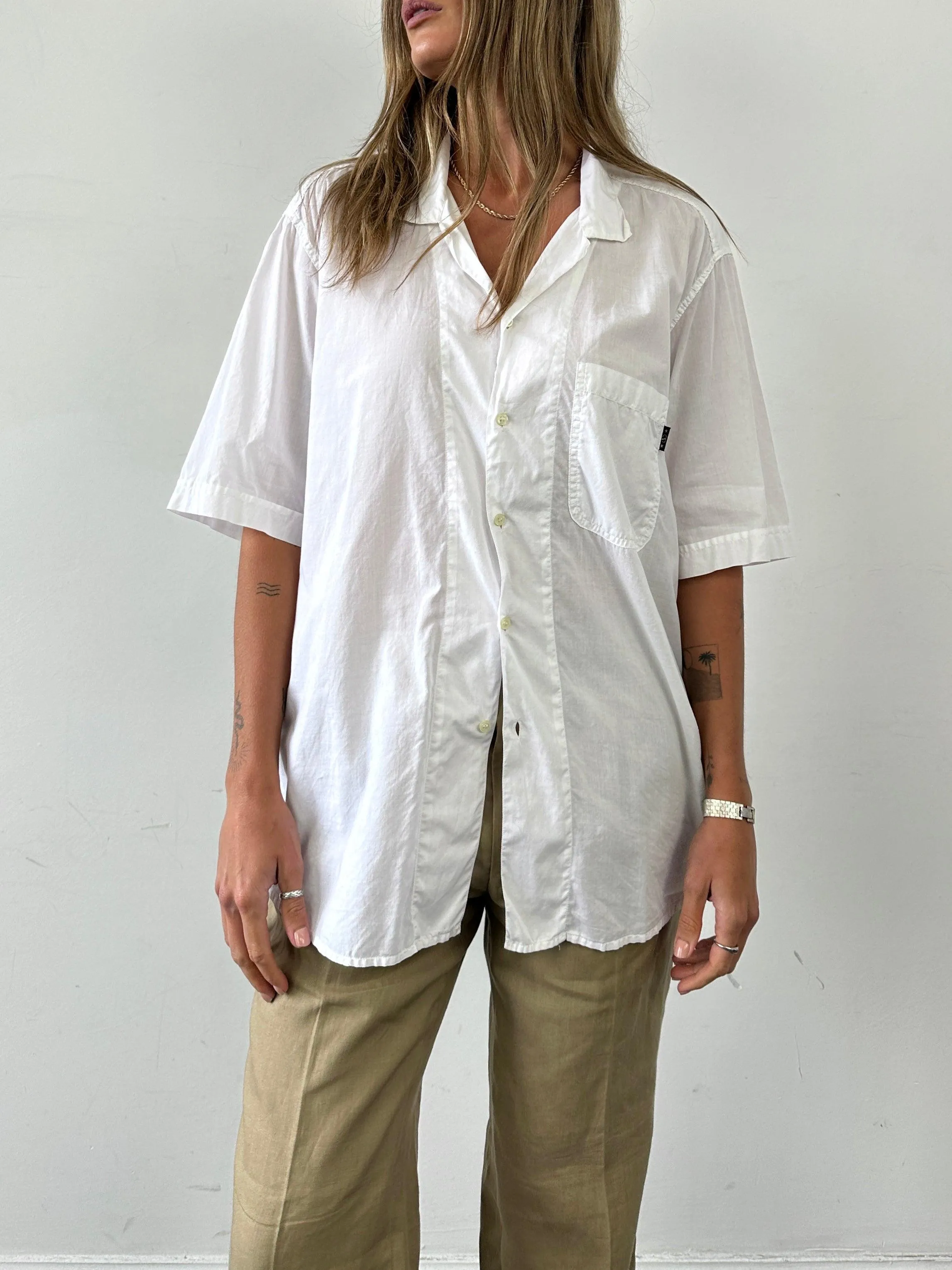 Valentino Beachwear 90s Cotton Cuban Collar Shirt - L