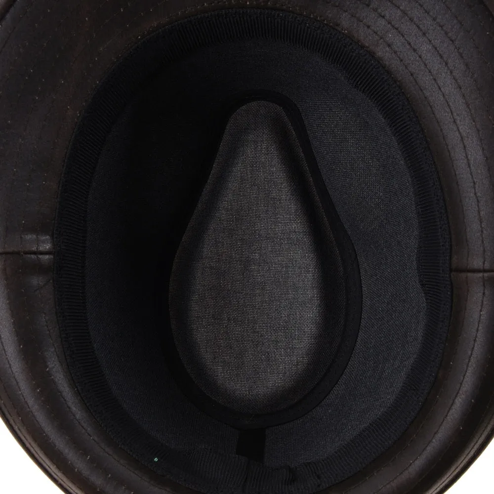 Vintage Fedora Hat Weathered Faux Leather Indiana Jones Hat GN6746