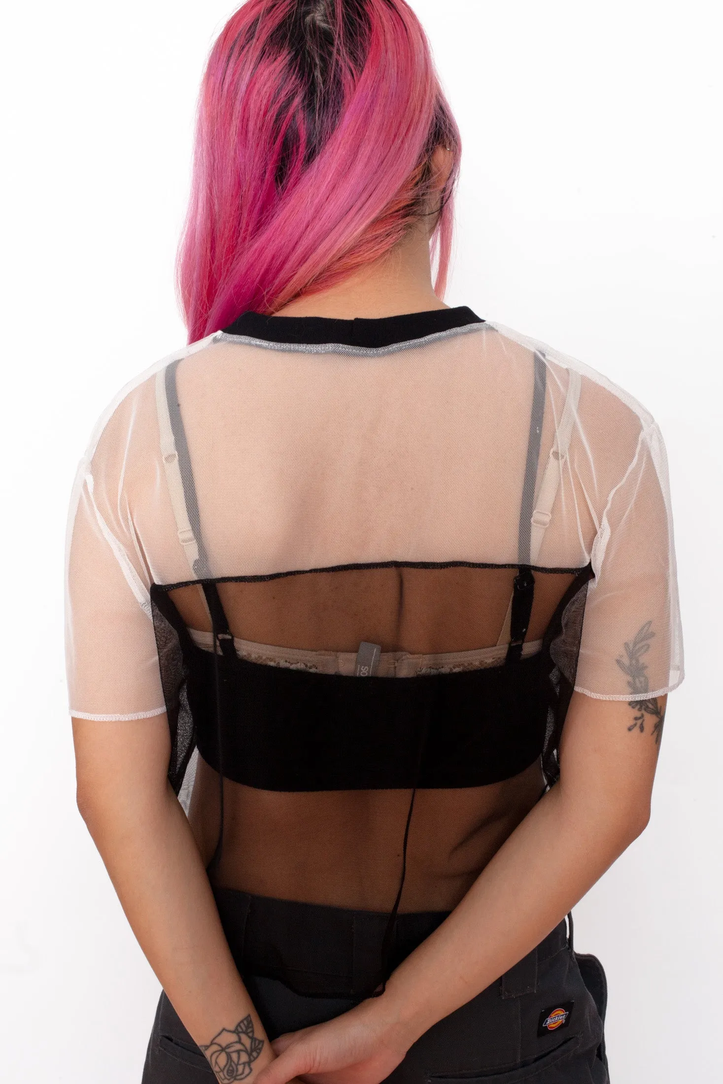 Vintage Reworked Y2K Black/ White Mesh Top
