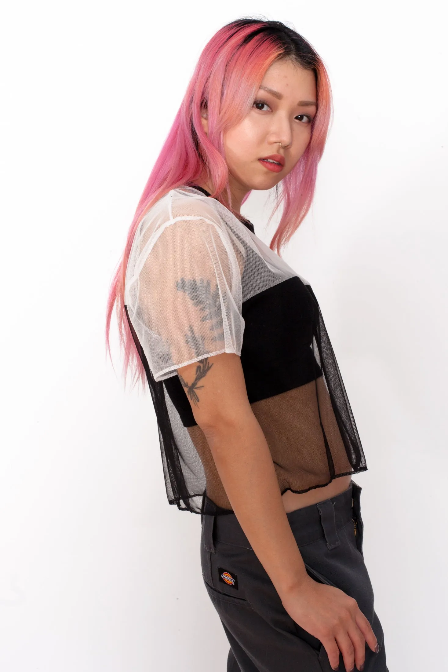 Vintage Reworked Y2K Black/ White Mesh Top