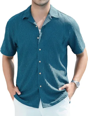 WARHORSEE Mens Dress Shirts Short Sleeve Performance 4-Way Stretch Wrinkle Free Casual Button Down Shirt