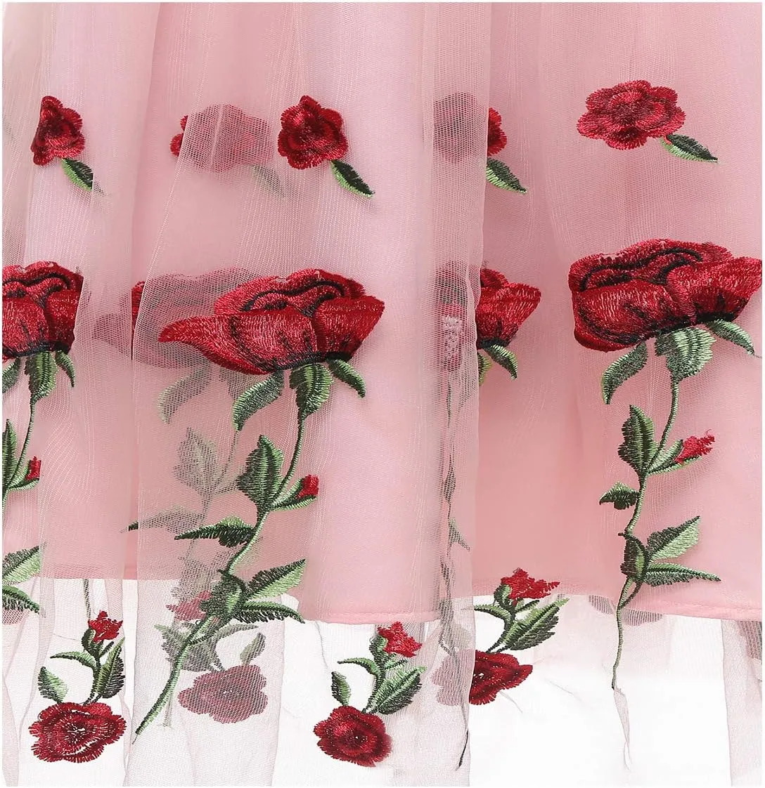 Women 1950s Vintage Pinup Audrey Hepburn Rockabilly Swing Off Shoulder Rose Floral Cocktail Party Dress