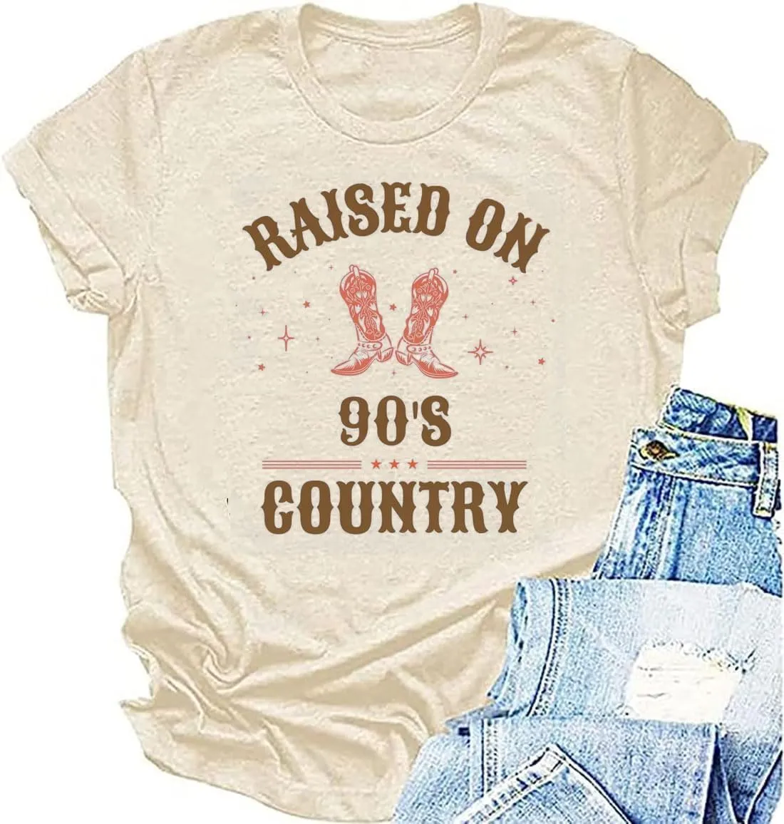 Women Raised On 90S Country Shirts Country Music Tshirt Concert Tee Vintage Casual Short Sleeve Western Top Blouse