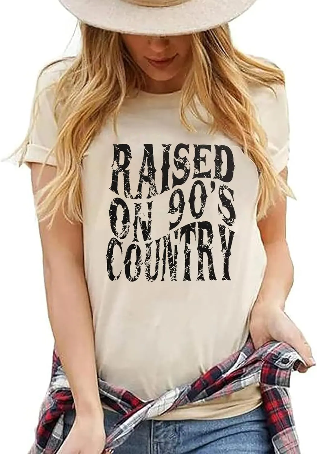 Women Raised On 90S Country Shirts Country Music Tshirt Concert Tee Vintage Casual Short Sleeve Western Top Blouse