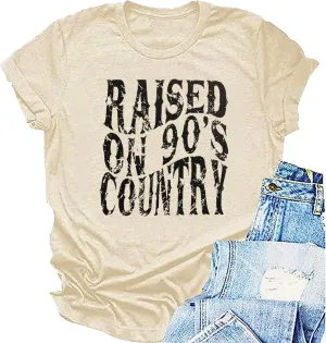 Women Raised On 90S Country Shirts Country Music Tshirt Concert Tee Vintage Casual Short Sleeve Western Top Blouse