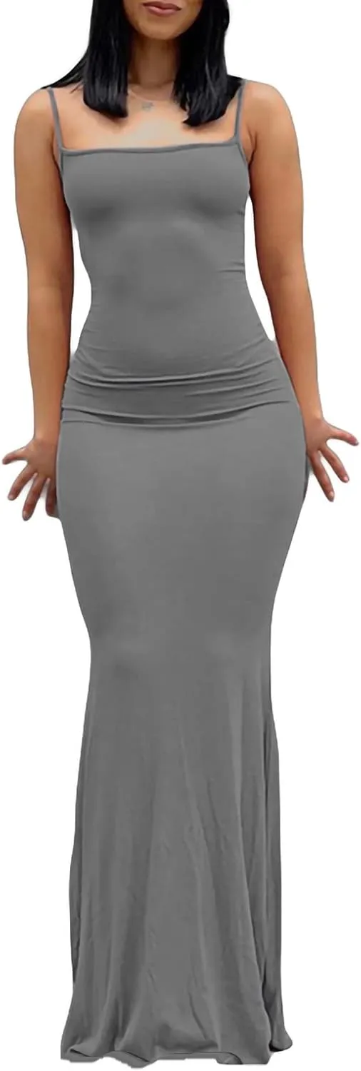Women Spaghetti Strap Casual Maxi Dresses Sleeveless Cami Dress Party Club Bodycon Dress